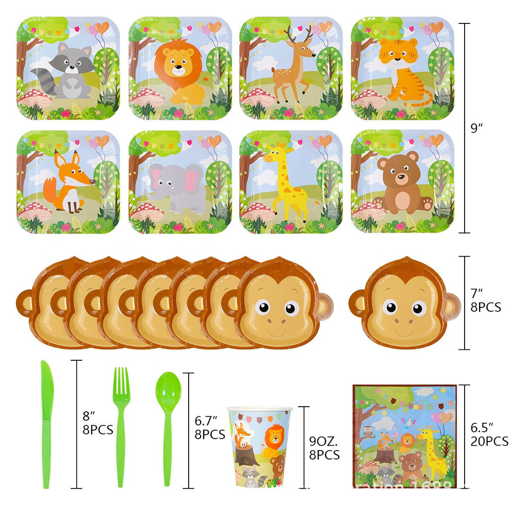 Woodland Animals Disposable Tableware Monkey Plates Lion Cups Jungle Safari Theme Parti Happy Birthday Party Decor Kids Boy 1st