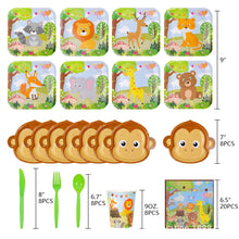 Load image into Gallery viewer, Woodland Animals Disposable Tableware Monkey Plates Lion Cups Jungle Safari Theme Parti Happy Birthday Party Decor Kids Boy 1st