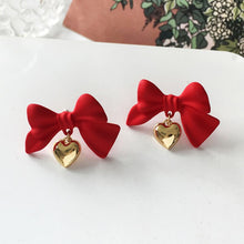 Load image into Gallery viewer, Christmas Gift Red Bow Knot Long Tassel Dangle Earrings For Women Heart Shaped Pearl Red Ball Drop Earring Christmas New Year Festival Jewelry