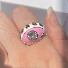 Load image into Gallery viewer, SKHEK New Pink White Enamel Dripping Oil Ring Evil Eyes Rhinestone Geometric Irregular For Women Girl Trendy Jewelry