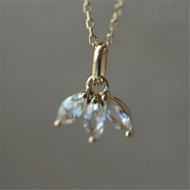 925 Sterling Silver Plating 14K Gold Inlaid Crystal French Clover Pendant Clavicle Chain Necklace Women Jewelry Accessories