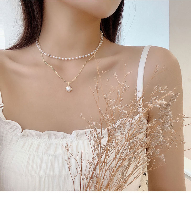 Skhek Elegant Big White Imitation Pearl Beads Choker Clavicle Chain Necklace For Women Wedding Jewelry Collar 2022 New