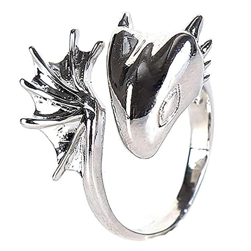 Skhek European and American enamel glaze glaze black knight dragon opening adjustable ring personality trend men and women ring