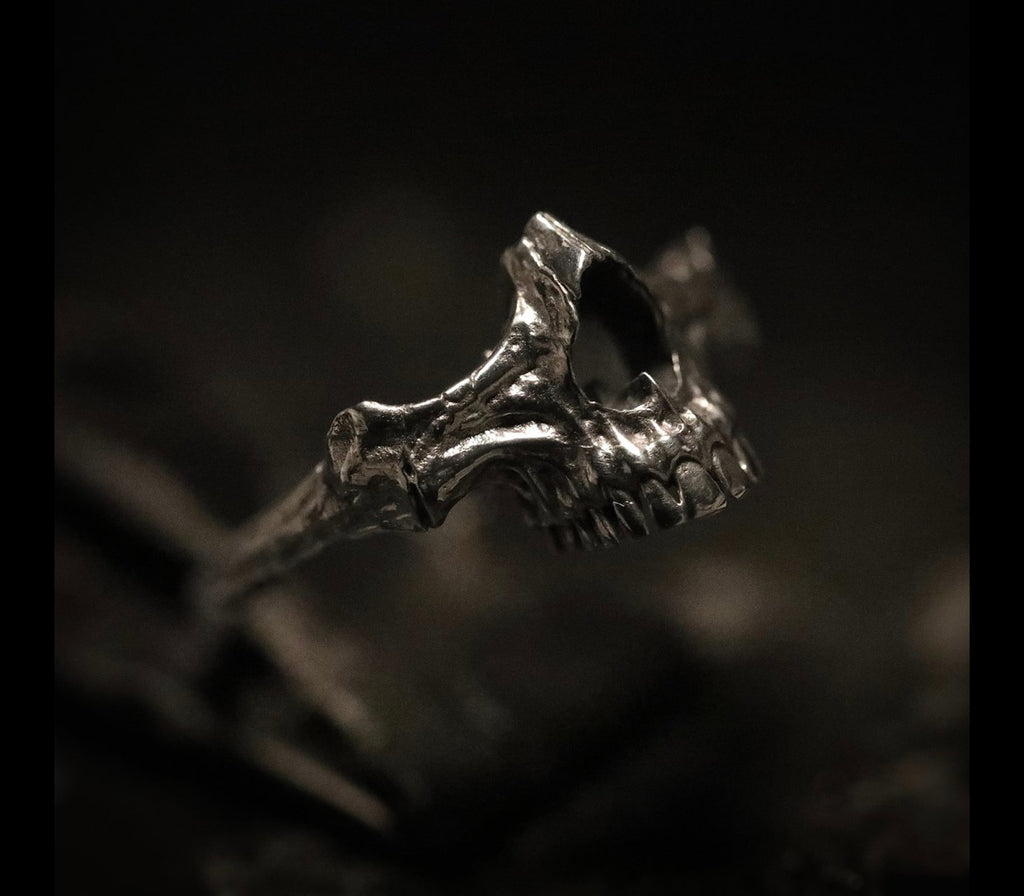 Skhek Gothic Style Mens Black Skull Ring 316L Stainless Steel Ring Skeleton Rings for Men Punk Biker Party Jewelry Gifts