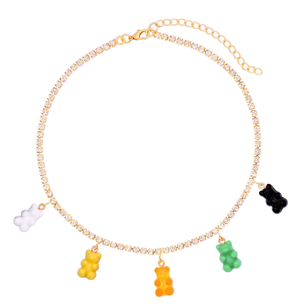 Skhek 2022 New Design Butterfly Pendant Necklace For Women Multicolor Gummy Bear Luxury Crystal Chain Necklace Fashion Jewelry Gift
