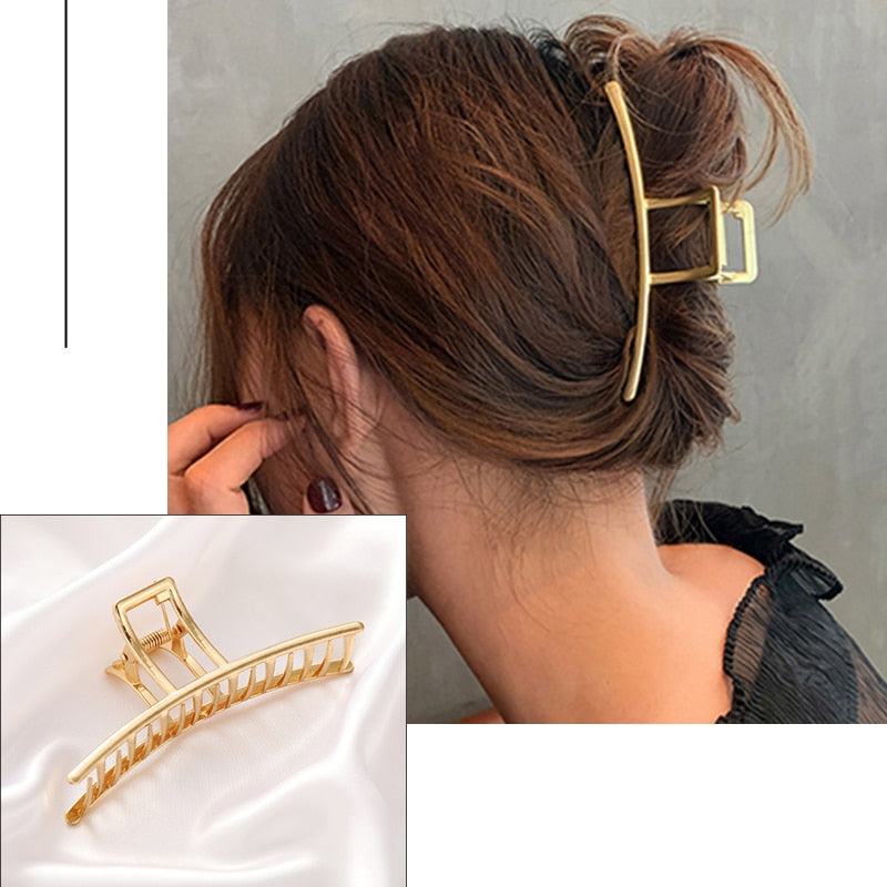 2021 New Women Elegant Gold Hollow Geometric Metal Hair Claw Vintage Hair Clips Headband Hairpin Hair Crab Hair Accessories
