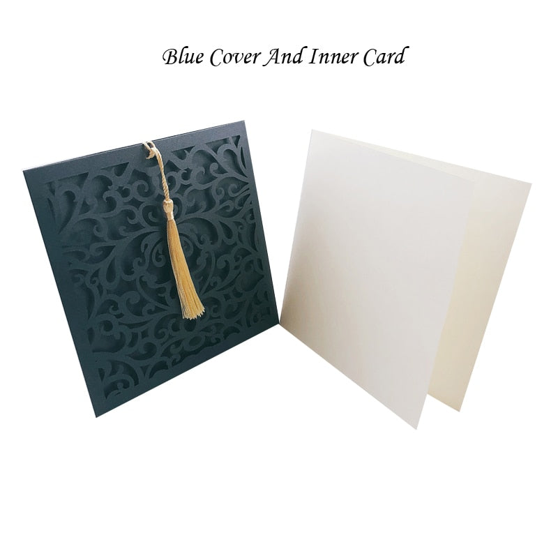 1pcs Sample Laser Cut Wedding Invitations Card Square Hollow Greeting Cards Customize With Tassel Wedding Decoration Party Favor