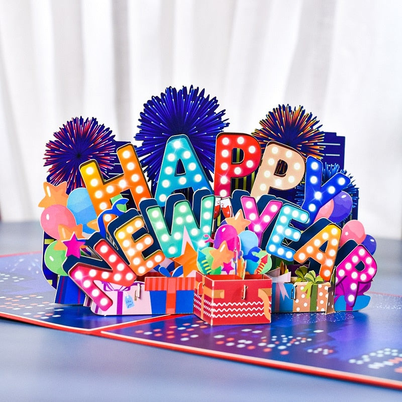 Happy New Year Cards, 3D Pop Up New Year Card, New Year Holiday Greeting Cards, Christmas Cards