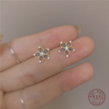 Load image into Gallery viewer, Christmas Gift 925 Sterling Silver Japanese Hollow Crystal Flower Plating 14k Gold Stud Earrings Women Fashion Small Fresh Banquet Jewelry