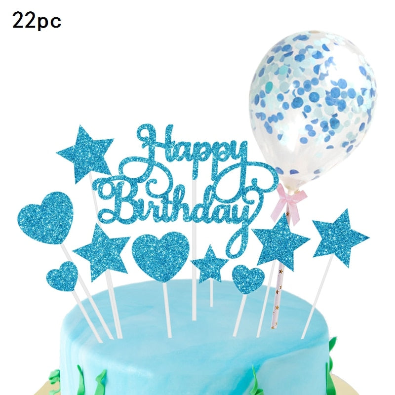 Creative Metal Rose Gold Balloon Cake Topper Happy Birthday Party Decor Kids Wedding Birthday Cake Decor Baby Shower One 1st