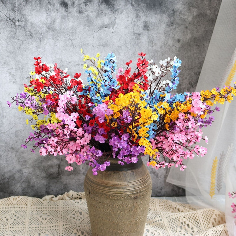 Skhek  White Artificial Flowers Cherry Blossoms Gypsophila Fake Plants DIY Wedding Bouquet Vases For Home Decor Faux Christmas Branch