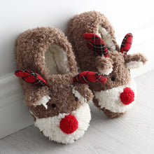 Load image into Gallery viewer, Christmas Elk Cute Girl Autumn and Winter Furry Slippers Bag with Indoor Soft-soled Couple Cotton Shoes
