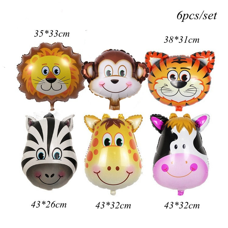 1Set Jungle Party Cartoon Animal Lion Monkey Zebra Cow Leaf Number Balloon Baby Shower Decor Picks Safari Zoo Birthday Supplies