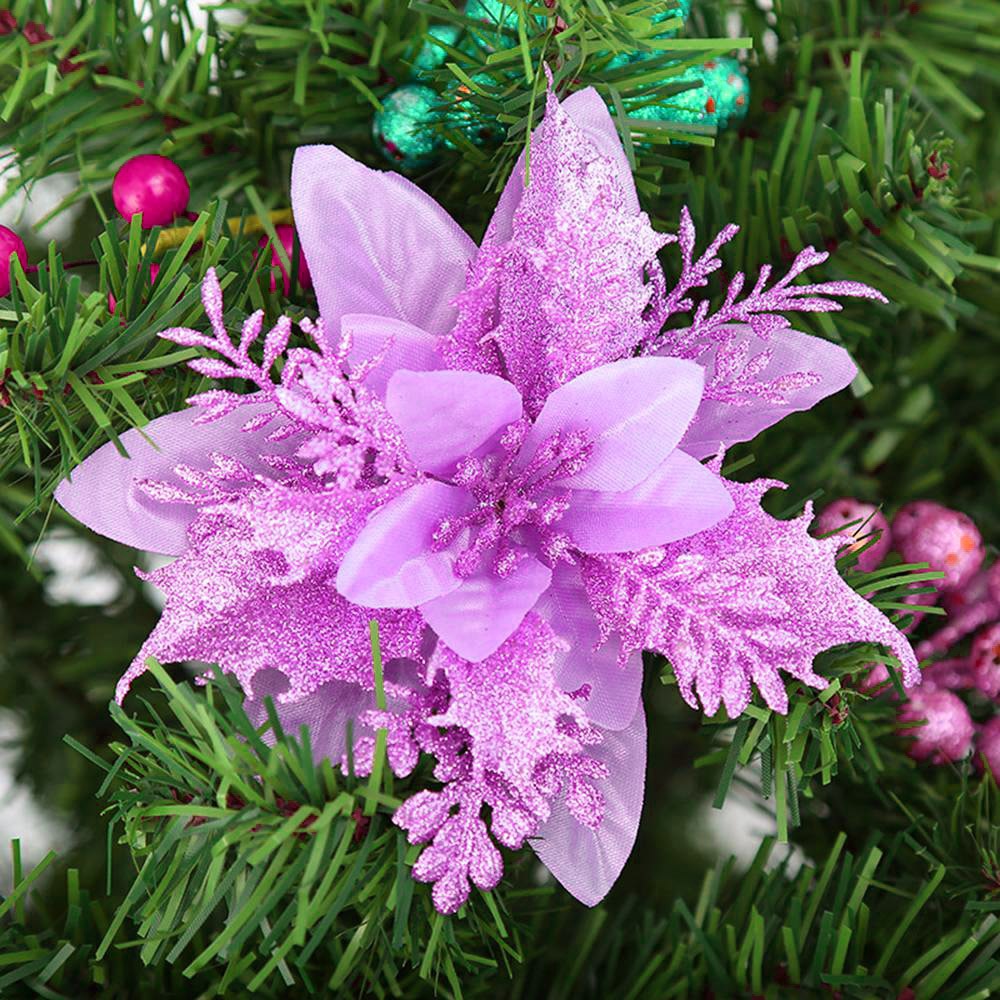 5pcs Artificial Christmas Flowers Glitter Fake Flowers Merry Christmas Tree Decoration Home DIY Xmas Gifts Ornament Navidad 2021