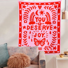 Load image into Gallery viewer, Red Rainbow Tapestry Butterfly Leaves Boho Home Decor Sun Moon Wall Hanging Decor Plant Flower Tapestry You Deserve Joy