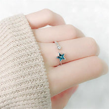 Load image into Gallery viewer, Christmas Gift New Fashion Beautiful Deep Sea Blue Five-pointed Star 925 Sterling Silver Jewelry Personality Fresh Crystal Opening Rings R044