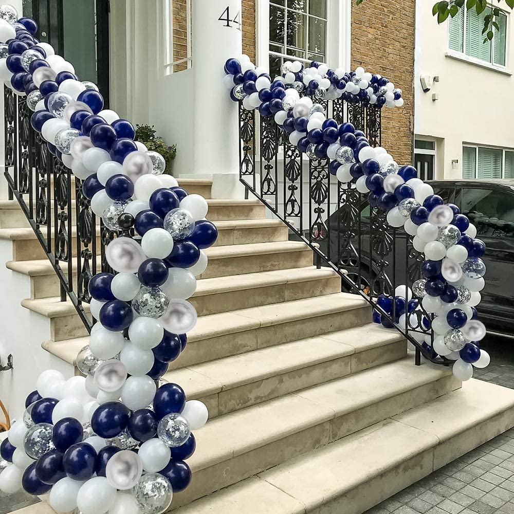 110 pcs Nave Blue White Silver  Balloons Garland Kit Arch for Royal Baby Shower Wedding Birthday Party DIY Decoration