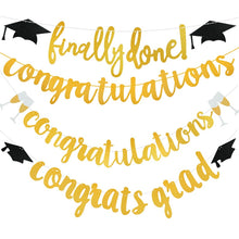 Load image into Gallery viewer, Skhek Graduation Party Graduation Banners Gold Paper Letter Flags Bunting Paper Garland for Gratuation Party Decoration Congrats Grad Congratulations