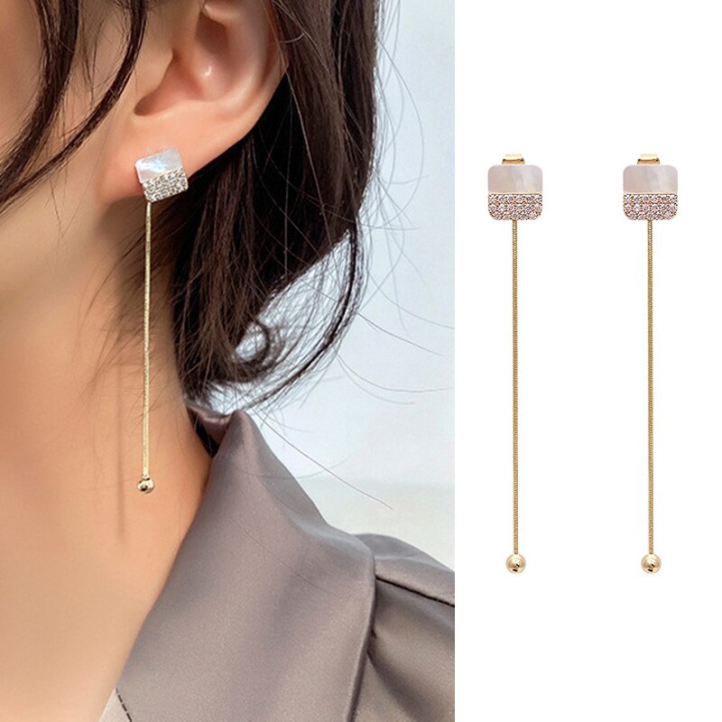 Korean Statement Earrings for women 2021 Fashion Acrylic Geometric Tassel Dangle Drop Earrings Gold Brincos fine Jewelry Gift
