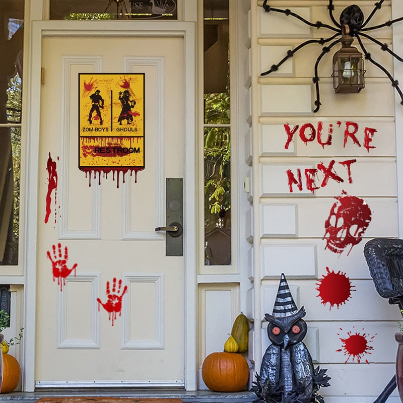 SKHEK Horrible Halloween Bloody Handprint Stickers Wall Window Door Home Decal Stickers Halloween Party Decoration Haunted House Prop