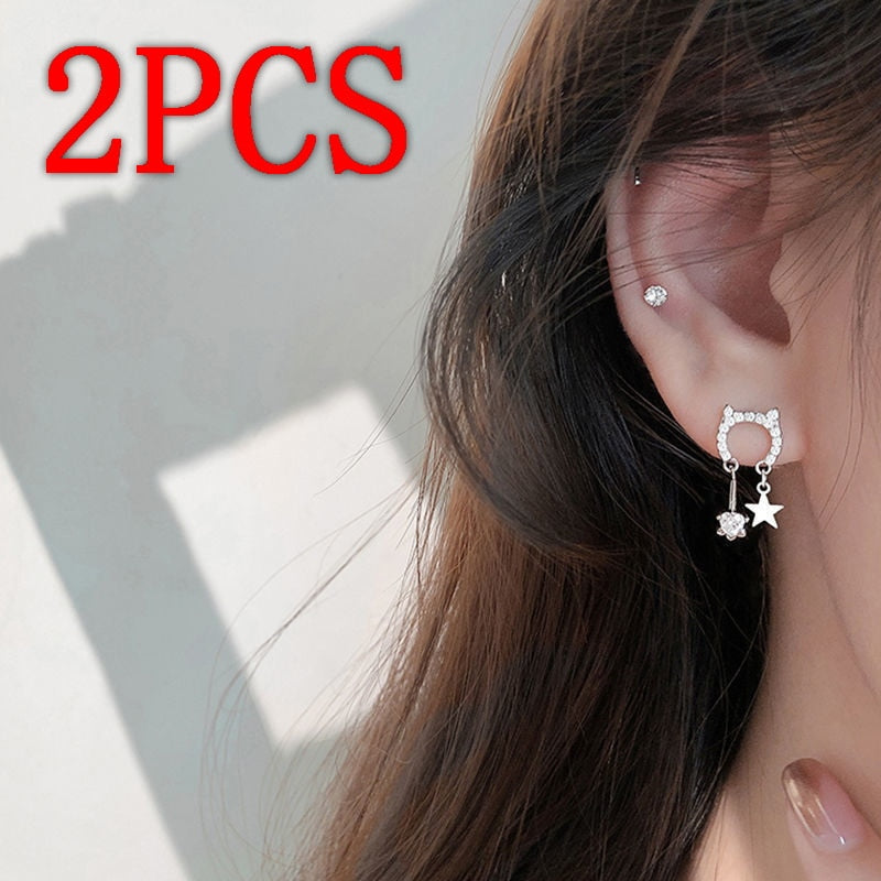 Skhek New Asymmetric Love Heart Earrings Silver Color Elegant Sweet Drop Earrings For Women Girls Party Wedding Jewelry Accessories