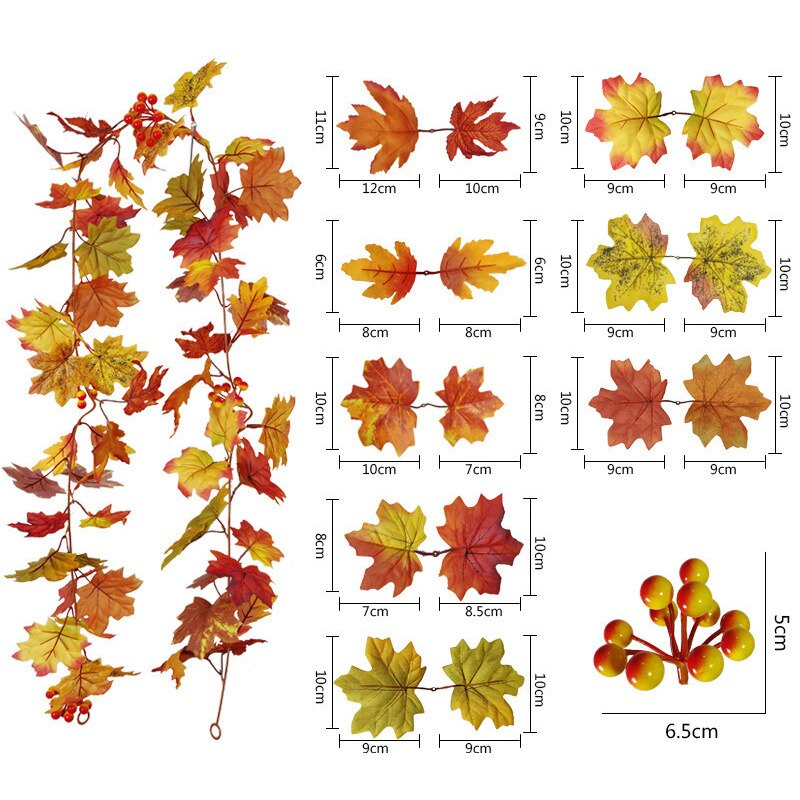 1Set 175CM Artifical Maple Vine Home Wall Door Hainging Decor Fake Autumn Fall Leaf Leaves Halloween Thanksgiving Party Supplies