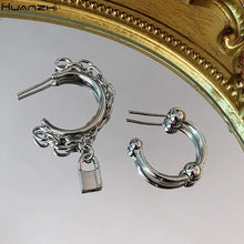 Load image into Gallery viewer, SKHEK 2022 Punk Silver Color Metal Chain C Shape Circle Hoop Earrings Geometric Irregular Round Cross For Women Girls Jewelry