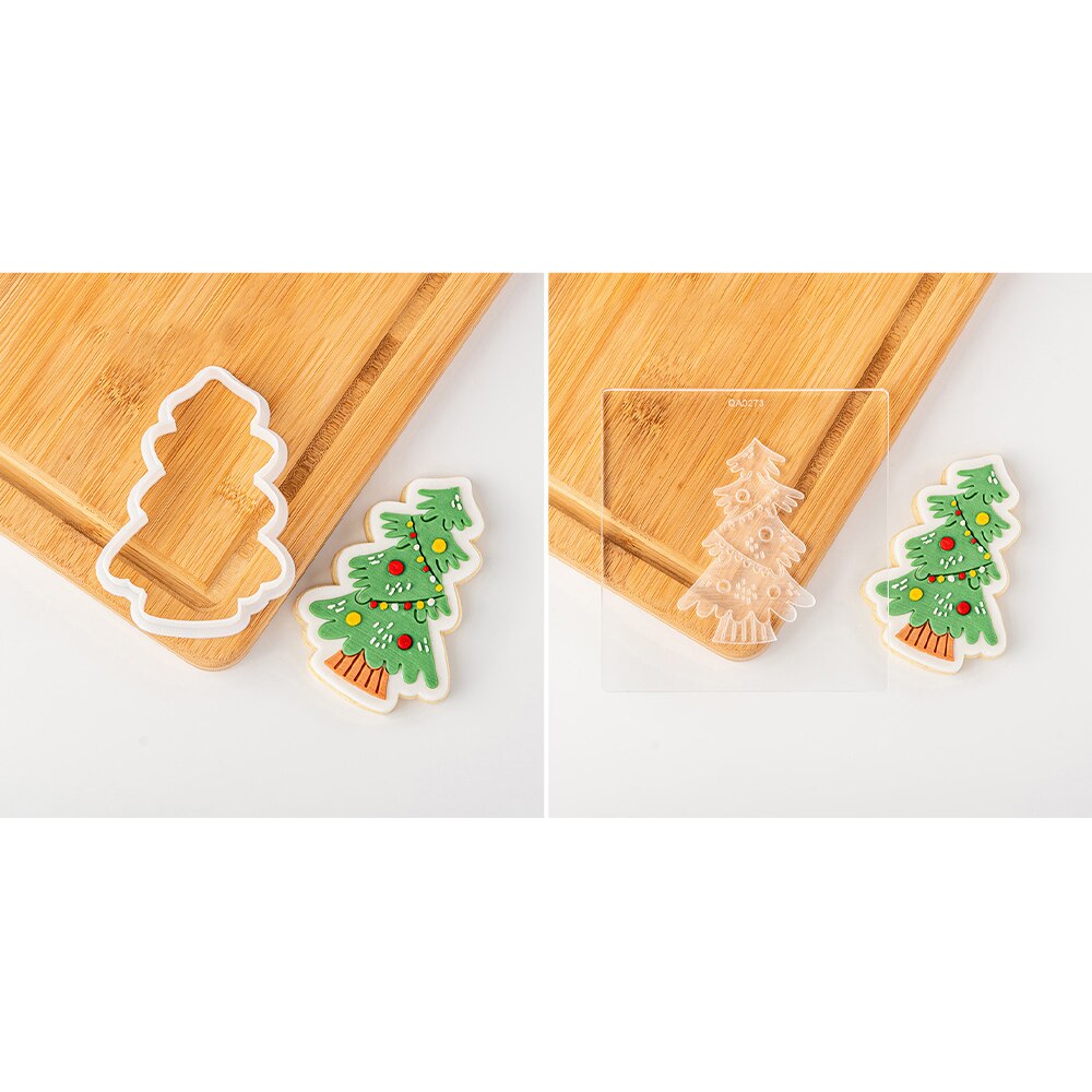 Cute Christmas Biscuit Embossing Knife Elk Bell Gift Santa Tree Fondant Cake Mold Baking Cutting Stamp Embossing Navidad Tool