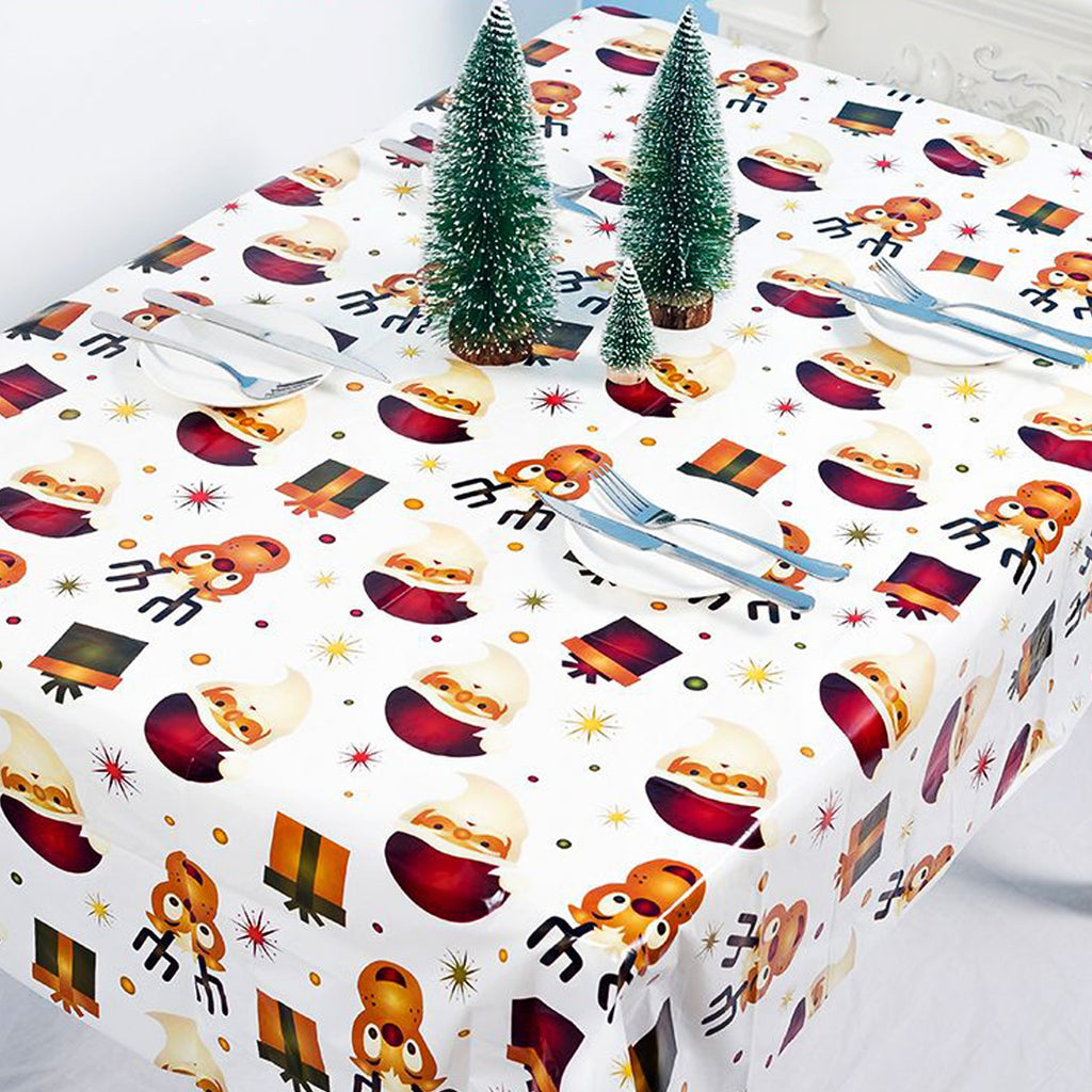 1pcs 110x180cm PVC Disposable Christmas Tree Santa Claus Printed Tablecloth Table Cover Dinner Decoration Home New Year Supply