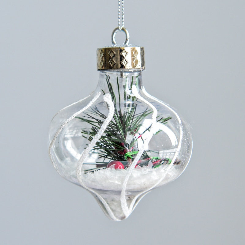 LadyCC Christmas Decoration Transparent Water Drop Christmas Ball Hanging Ball White Built-in Snow Christmas Tree Pendant