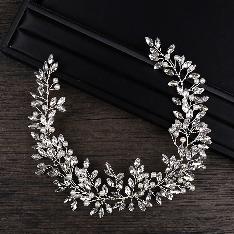 Pearl Crystal Headband Wedding Hair Vine Tiara Headband Bridal Headpiece Bride Hair Jewelry Wedding Hair Accessorie