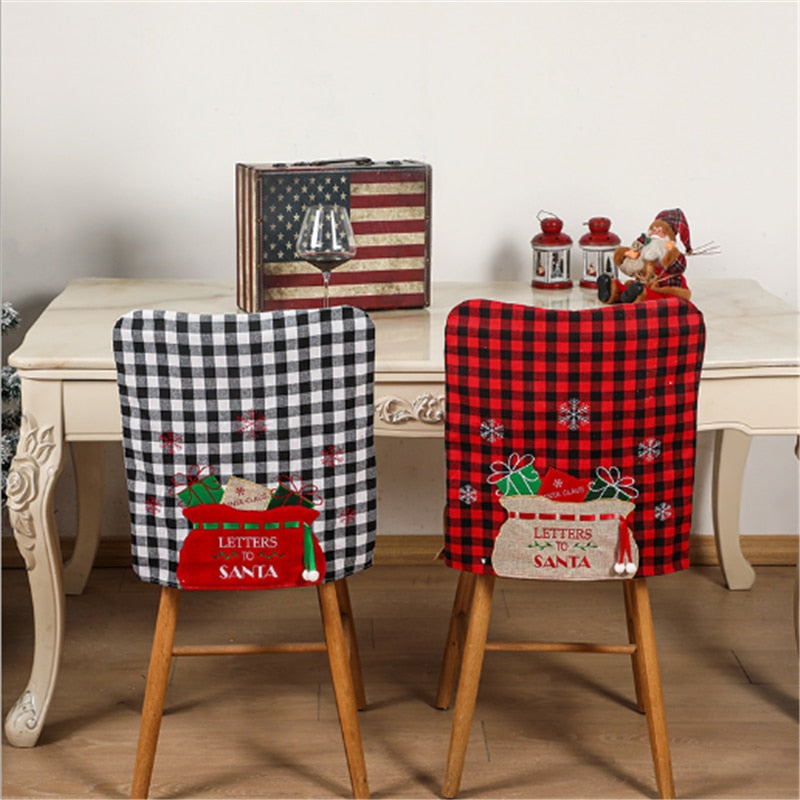 Christmas Gift Merry Christmas Home Decoration Red and Black Plaid Chair Cover 2022 New Year Christmas Decoration Navidad 2021 Christmas Natal