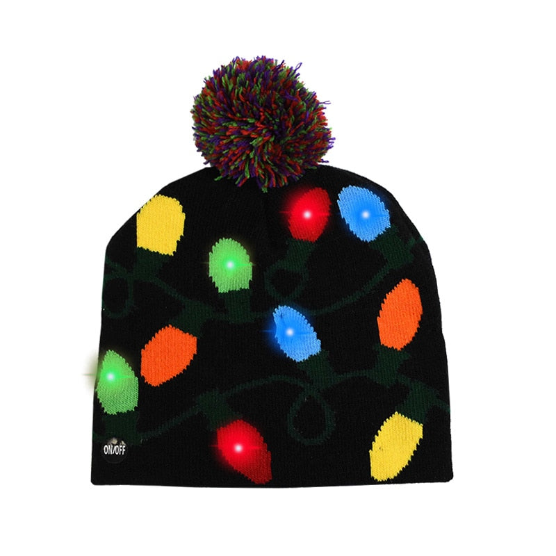 LED Christmas Hat Sweater Knitted Beanie Christmas Light Up Knitted Hat Christmas Gift for Kids Xmas 2021 New Year Decorations