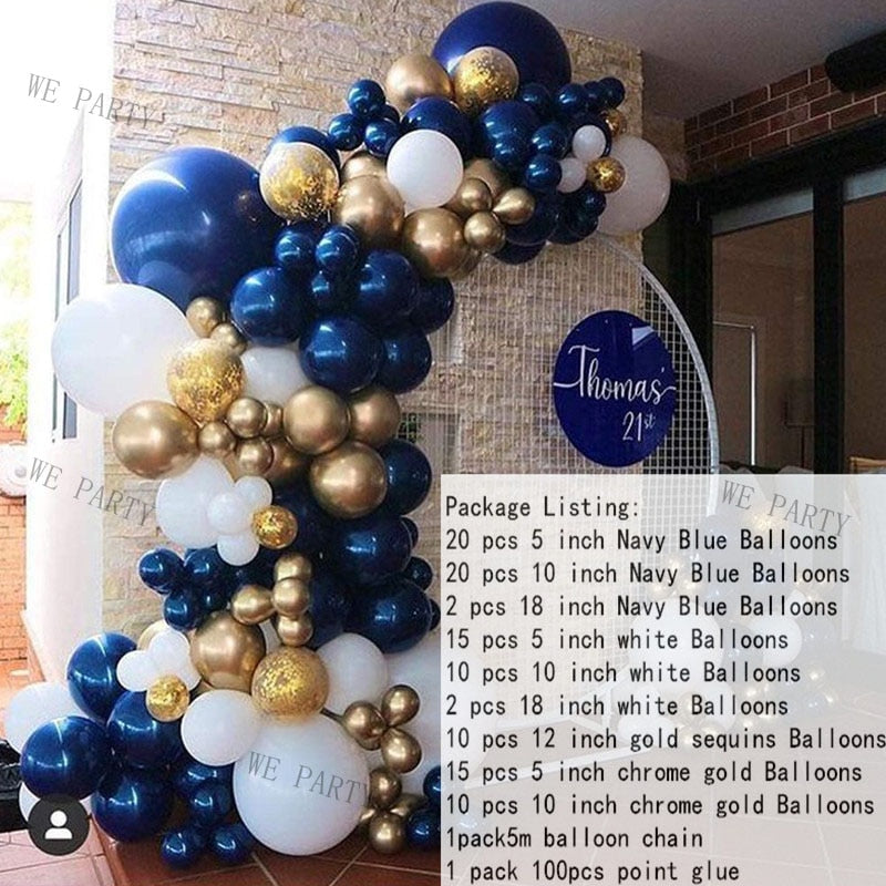 104pcs Navy Blue Gold White Balloon Garland Arch Kit Confetti Ballons For Wedding Birthday Christmas Party Balloons Decorations