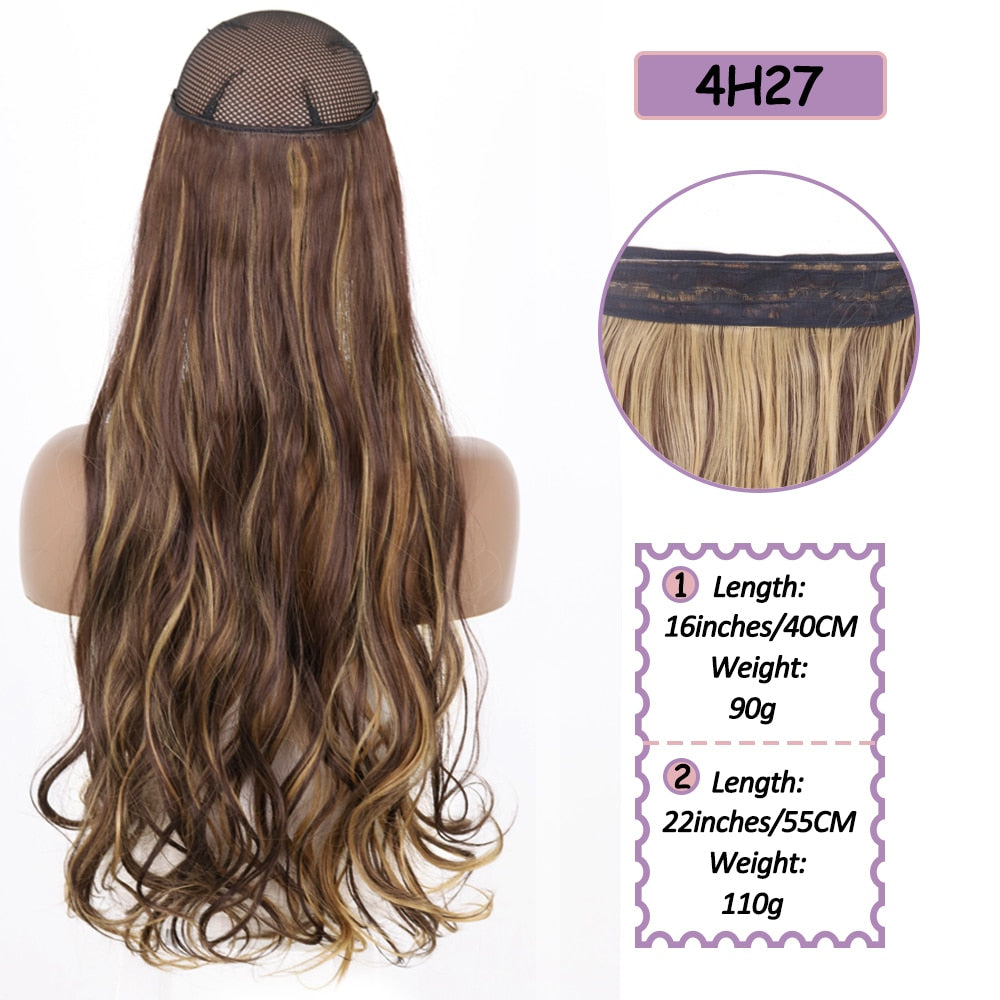 Synthetic No Clip Halo Hidden Hair Extension Ombre Artificial Natural Fake False Long Short Straight Hairpiece Blonde For Women