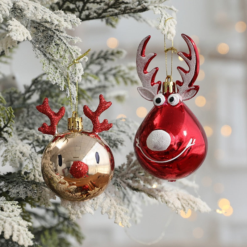 2PCS Christmas Elk Balls Navidad Ornaments Xmas Tree Hanging Bauble Pendant Party New Year 2022 Christmas Decorations for Home