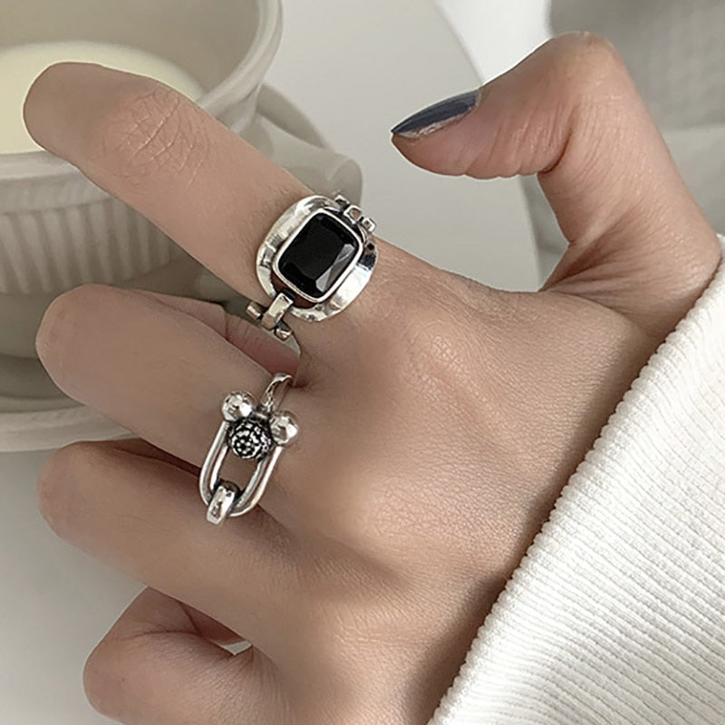 Skhek Hiphop Rock Rings for Women Couples New Fashion Creative Hollow Geometric Party Jewelry Gifts