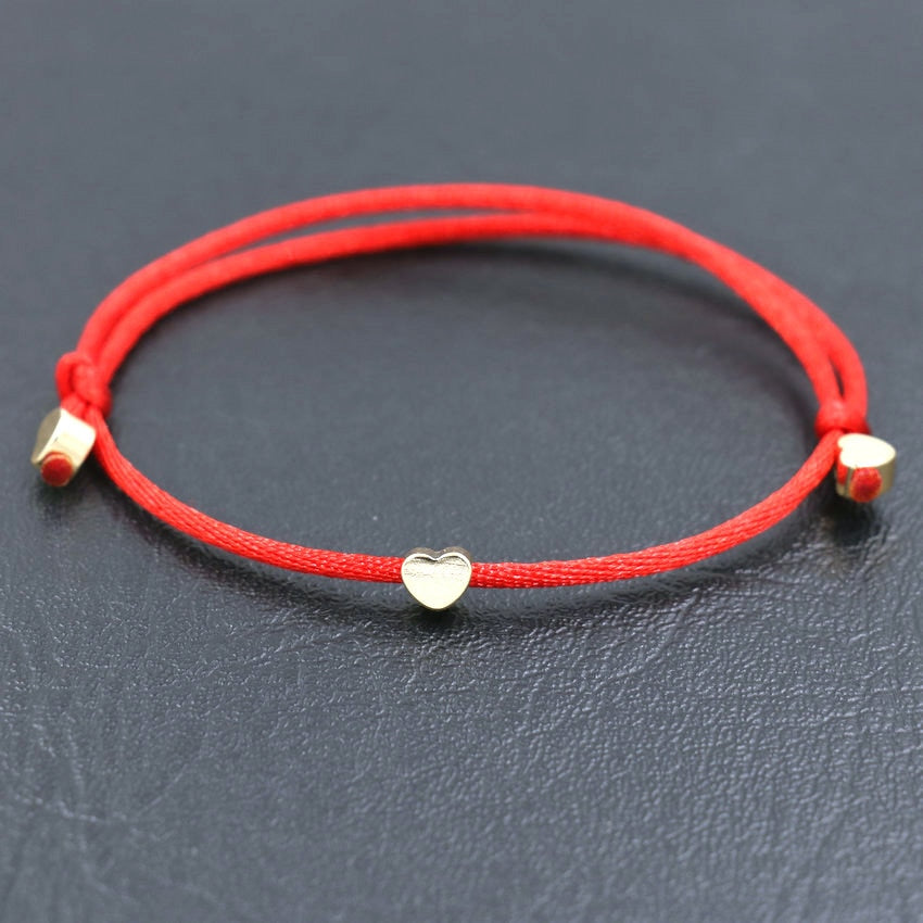 Skhek Handmade Stainless Steel Love Heart Shape Charm Bracelet Thin Red Rope Thread String Bracelets For Men Women Couples