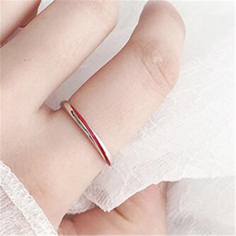 Christmas Gift New Fashion Original Epoxy Red Line 925 Sterling Silver Jewelry Popular Simple Personality Opening Couple Rings R160