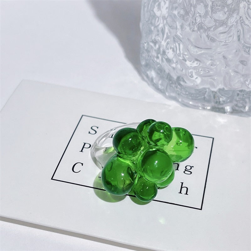 Skhek New Colorful Transparent Flower Acrylic Resin Beads Geometric Irregular Rings For Women Girls Party Jewelry 2022