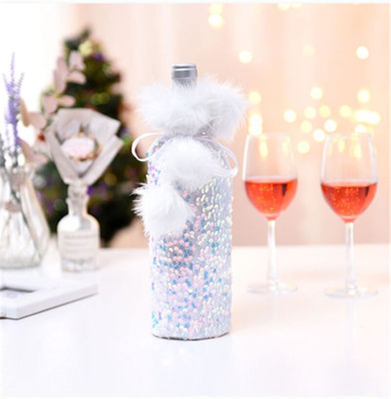 Christmas Gift Christmas Wine Bottle Cover European Style Flannel Sequins Ornaments Champagne Bottle Cover Home Decor New Year Table Decoration