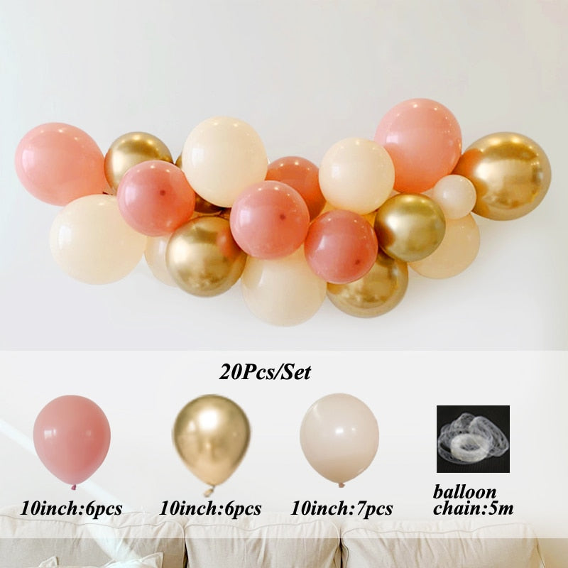 20Pcs 10 Inch Pink Beige Latex Balloons Gold Metal Balloon Green Set Baby Shower Toys Globos Wedding Birthday Party Decoration