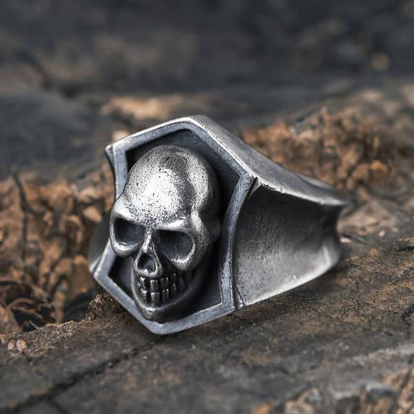 Skhek Cool Stuff  Vintage Stainless steel Skull Silver Color Ring Mens Skull Biker Punk Rock Roll Gothic Punk Jewelry Anel