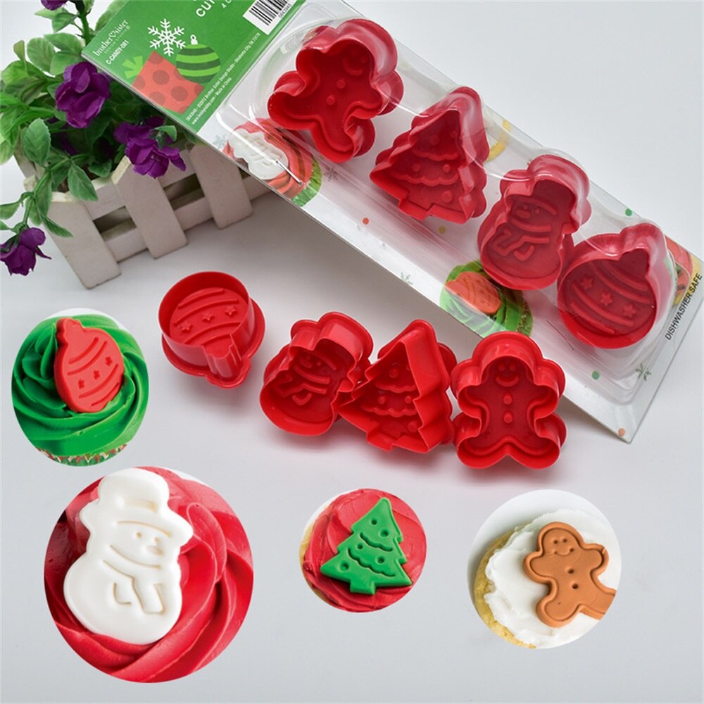 4PC/Set Christmas Tree Gingerbread Man Set Template Stencils Fondant Mold Cake Decorating Mold Christmas Cutters Bakeware Tools