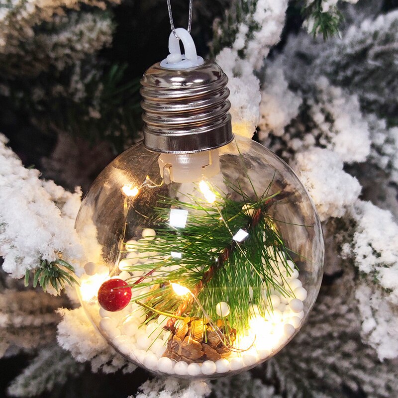 Christmas Gift 8cm Transparent LED Luminous Night Light Ball Hanging Pendant Christmas Tree Decoration Gift Home New Year Christmas Ornaments
