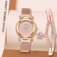 Load image into Gallery viewer, Christmas Gift Women watch Bracelet Suit Diamond Dial Women Watches Fashion Rose Pink Magnet Buckle Ladies Quartz Wristwatches Simple Female