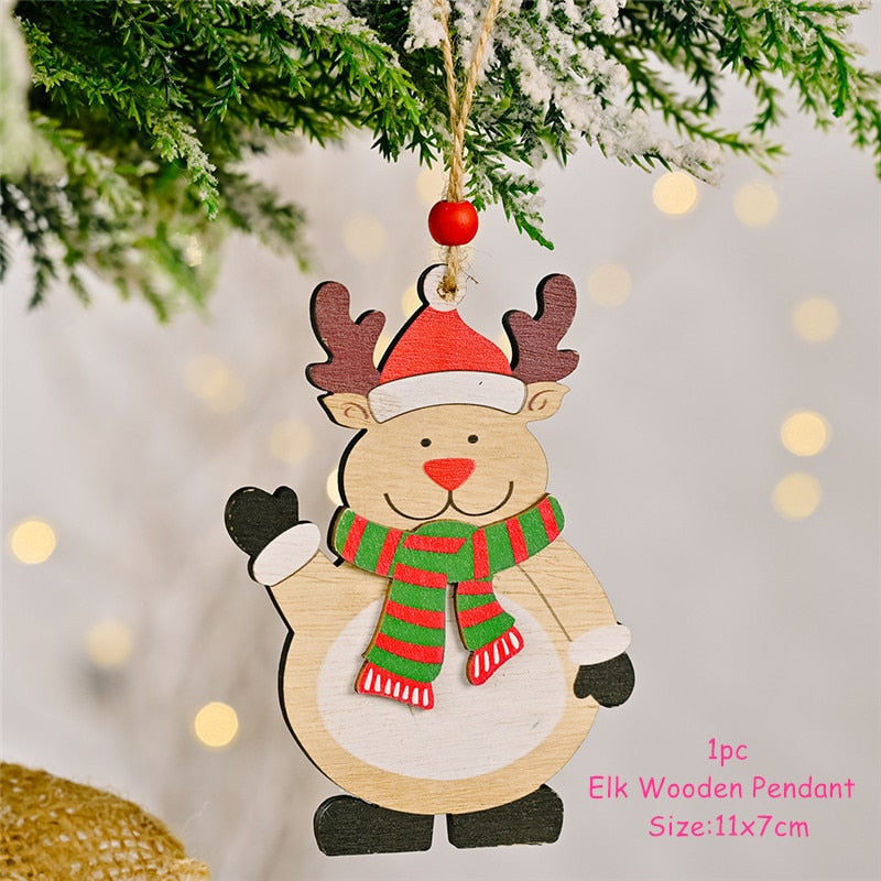 Christmas Gift New Year 2022 Christmas Pendant Wooden Painted Wood Craft Xmas Tree Drop Ornaments Decorations for Home Kids Toys Gifts Xmas