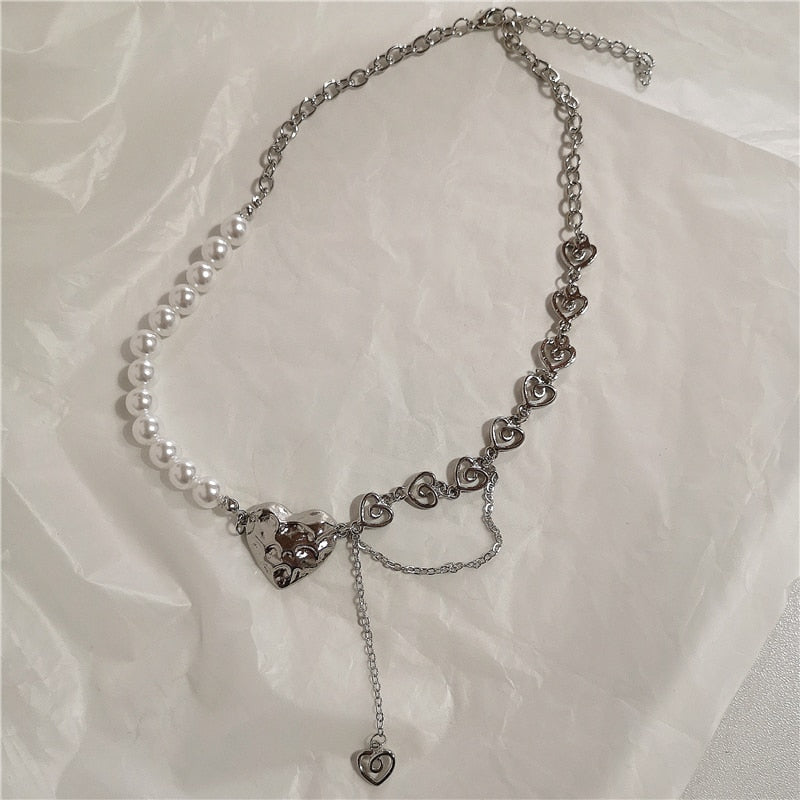 SKHEK Vintage Baroque Irregular Pearl Choker Acrylic Transparent Heart Pendant Necklace For Women 2022 New Wedding Party Jewelry Gift