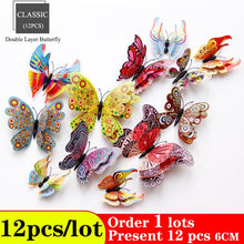 Load image into Gallery viewer, Skhek Butterflies Wall Stickers home decor Multicolor Double Layer 3D Butterfly Sticker 12Pcs/lot  for decoration on the living room