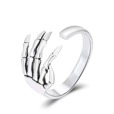 Skhek Punk Rings For Women Men Couple Halloween Knuckles Decorate Rings Metal Silver Plated Skull Open Adjustable 2022 Trend Jewelry